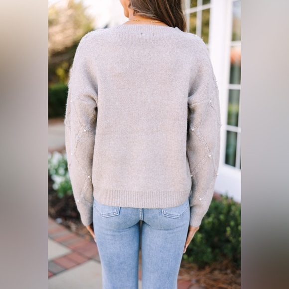 Dreamers by Debut Taupe Brown Pearl Embellished Sweater - Picture 3 of 10